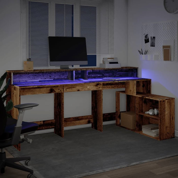 Birou cu lumini LED, lemn vechi, 200x104x91 cm, lemn prelucrat - WALTI WALTI