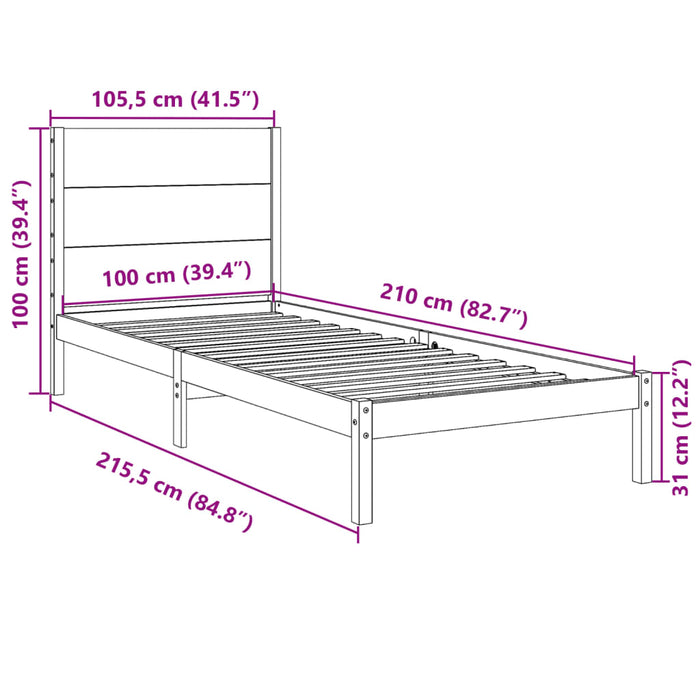 Cadru pat foarte lung fără saltea, 100x210 cm, lemn masiv - WALTI WALTI