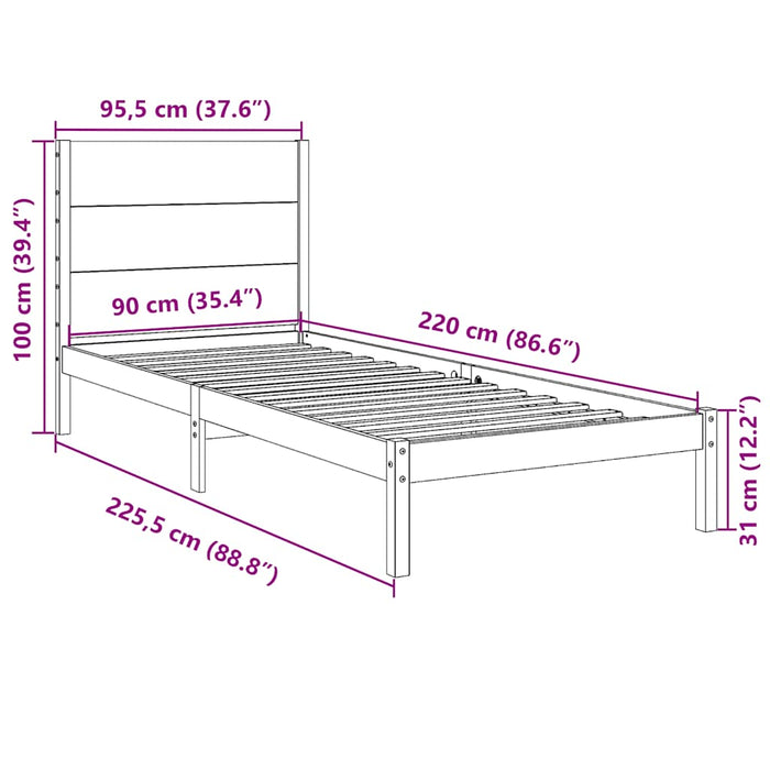 Cadru de pat foarte lung fără saltea, 90x220 cm, lemn masiv - WALTI WALTI
