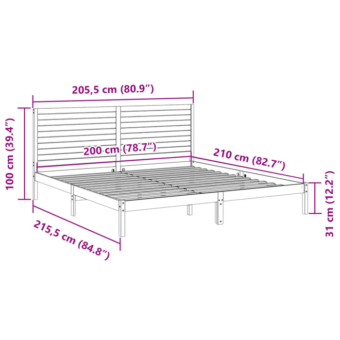 Cadru pat foarte lung fără saltea, alb, 200x210 cm lemn masiv - WALTI WALTI