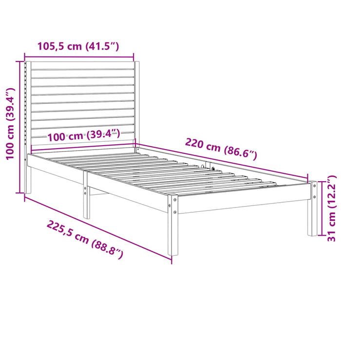 Cadru pat foarte lung fără saltea, 100x220 cm, lemn masiv WALTI