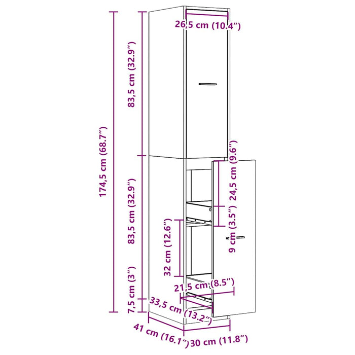 Dulap de farmacie, alb, 30x41x174,5 cm, lemn stratificat - WALTI WALTI