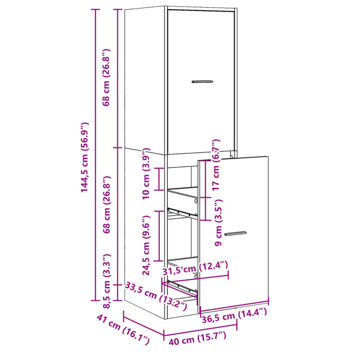 Dulap de farmacie stejar fumuriu, 40x41x144,5cm, lemn prelucrat WALTI