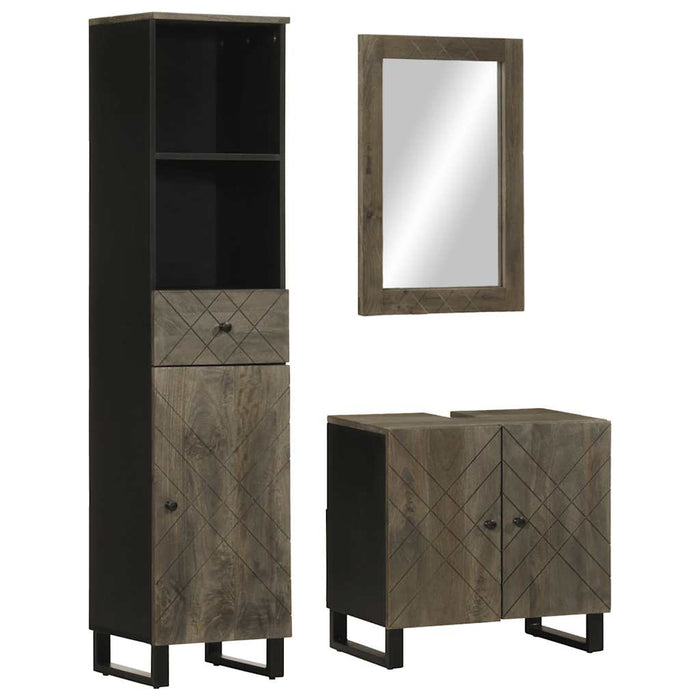 Set de mobilier de baie 3 piese din lemn masiv de mango negru WALTI