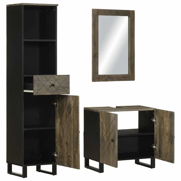 Set de mobilier de baie 3 piese din lemn masiv de mango negru WALTI