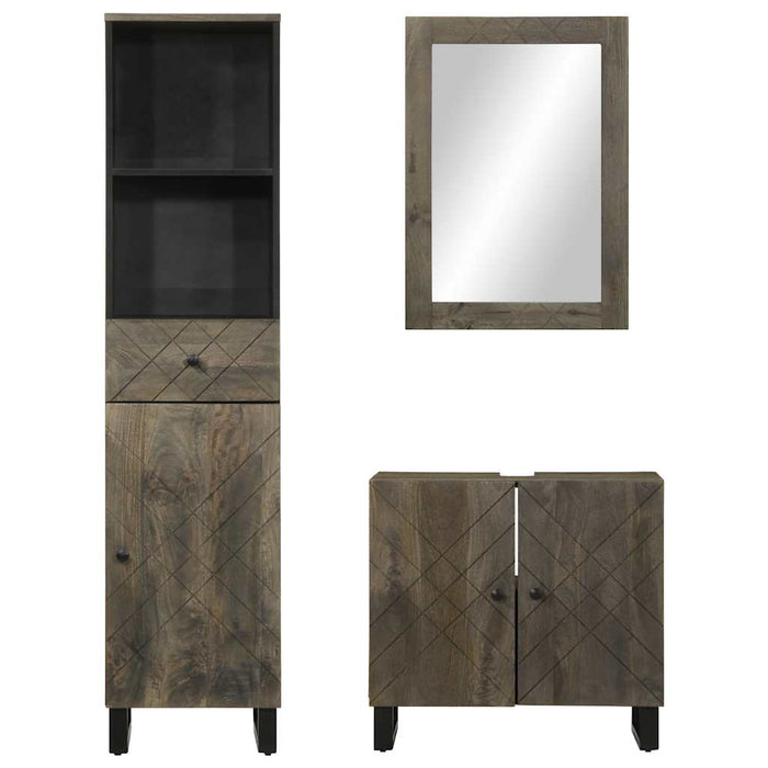 Set de mobilier de baie 3 piese din lemn masiv de mango negru WALTI