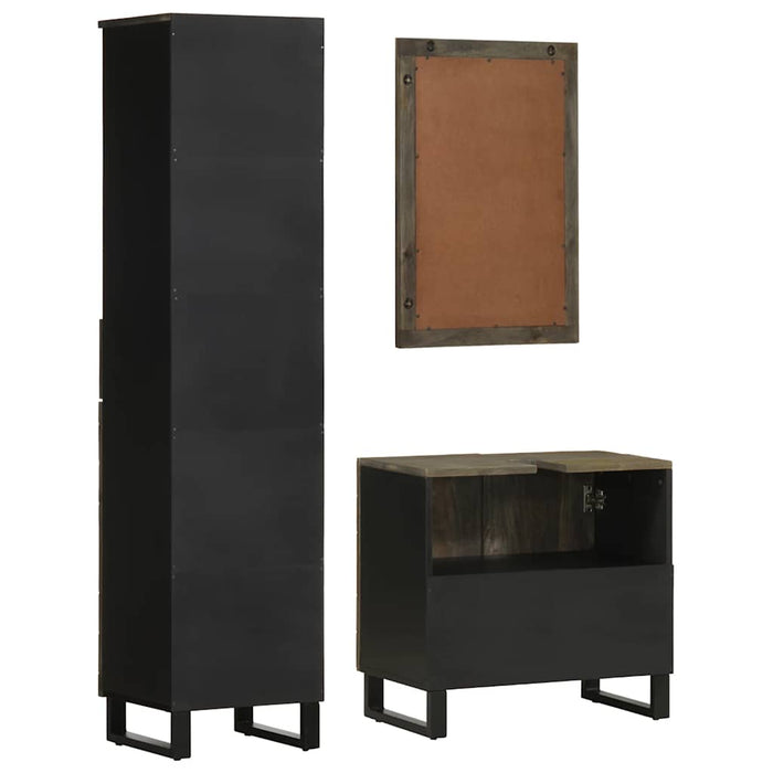 Set de mobilier de baie 3 piese din lemn masiv de mango negru WALTI