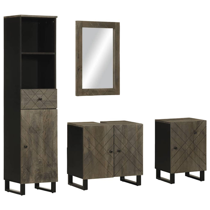 Set de mobilier de baie 4 piese din lemn masiv de mango negru WALTI