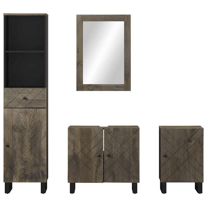 Set de mobilier de baie 4 piese din lemn masiv de mango negru WALTI