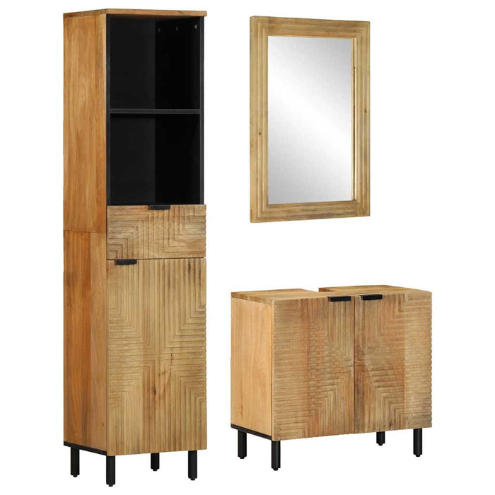 Set de mobilier de baie 3 piese maro din lemn masiv de mango WALTI