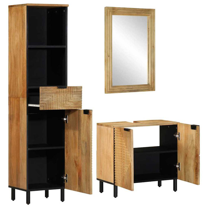 Set de mobilier de baie 3 piese maro din lemn masiv de mango WALTI