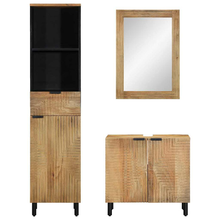 Set de mobilier de baie 3 piese maro din lemn masiv de mango WALTI