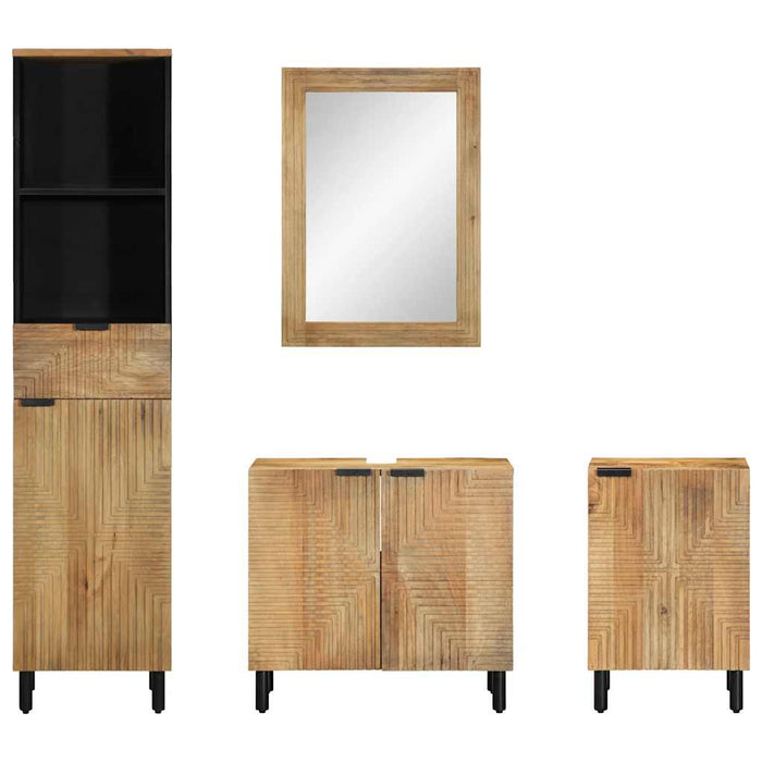 Set de mobilier de baie 4 piese din lemn masiv de mango maro WALTI