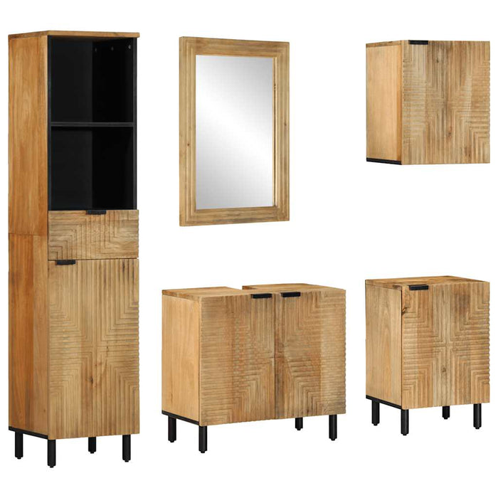Set de mobilier de baie 5 piese din lemn masiv de mango maro WALTI