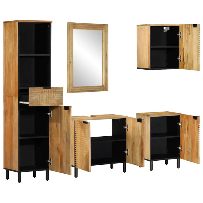 Set de mobilier de baie 5 piese din lemn masiv de mango maro WALTI
