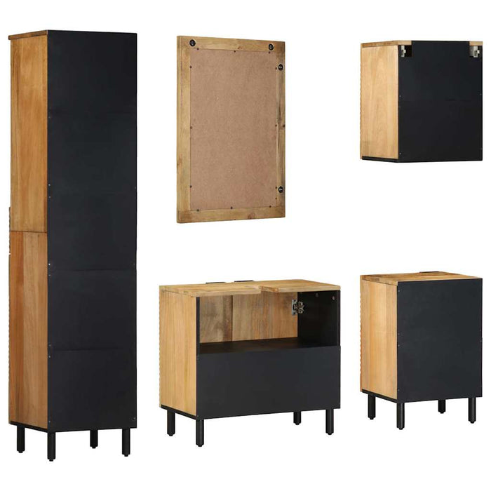 Set de mobilier de baie 5 piese din lemn masiv de mango maro WALTI