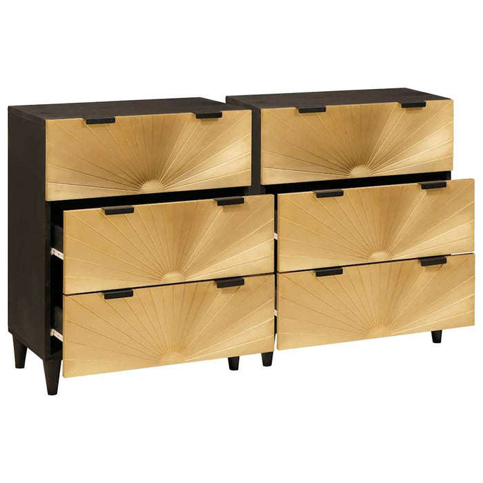 Bufet 2 pcs Negru și Aur 60 x 33 x 75 cm Lemn masiv de mango - WALTI WALTI