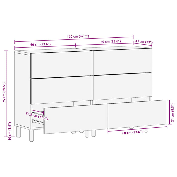 Bufet 2 pcs Finisaj Alb Spălat 60 x 33 x 75 cm - WALTI WALTI