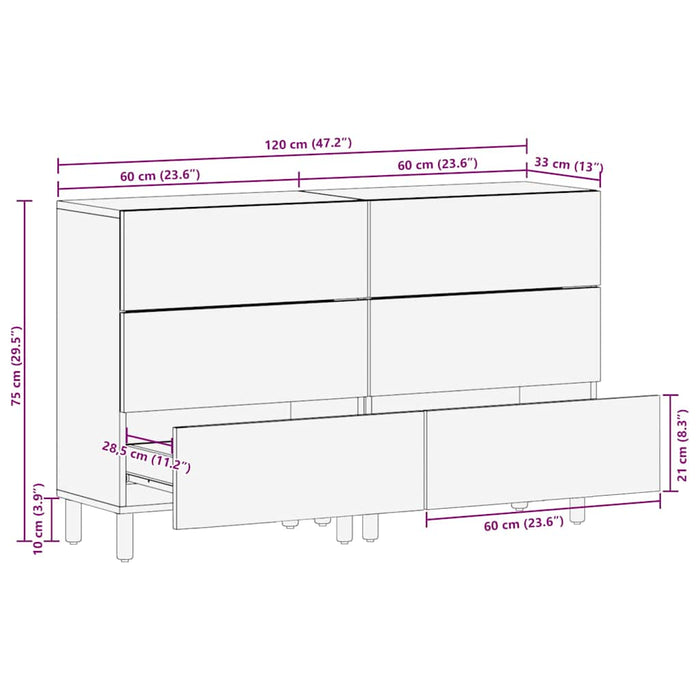 Bufet 2 pcs Finisaj Acacia Maro 60 x 33 x 75 cm - WALTI WALTI