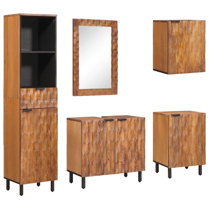 Seturi de baie cu raft Maro Acacia Finisat Lemn de mango solid - WALTI WALTI