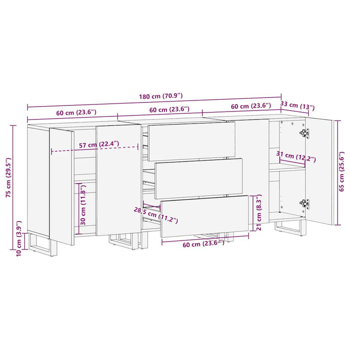 Set de mobilier pentru baie 3 pcs Maro Mediu Lemn masiv - WALTI WALTI