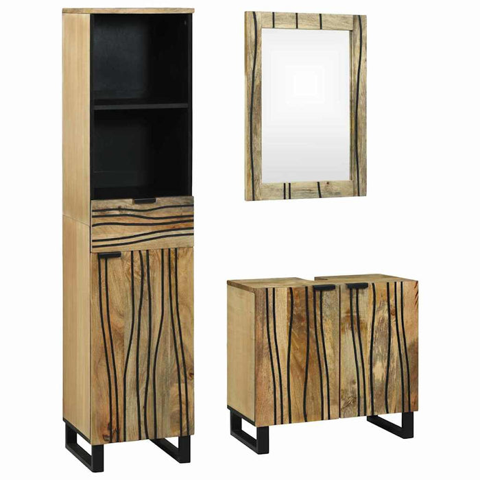 Set de mobilier pentru baie cu sertar cu raft cu depozitare cu ușă cu oglindă 3 pcs Maro Înalt - WALTI WALTI