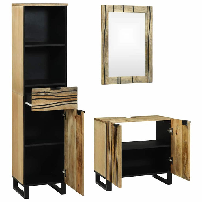 Set de mobilier pentru baie cu sertar cu raft cu depozitare cu ușă cu oglindă 3 pcs Maro Înalt - WALTI WALTI