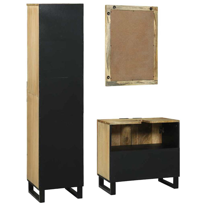 Set de mobilier pentru baie cu sertar cu raft cu depozitare cu ușă cu oglindă 3 pcs Maro Înalt - WALTI WALTI