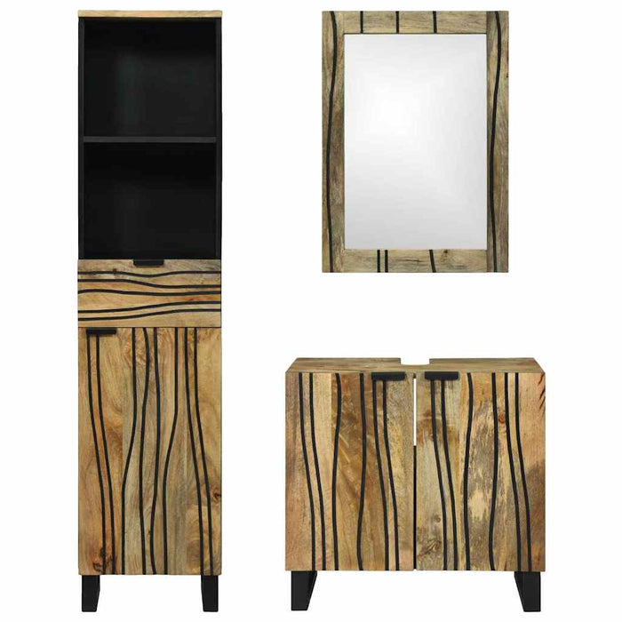 Set de mobilier pentru baie cu sertar cu raft cu depozitare cu ușă cu oglindă 3 pcs Maro Înalt - WALTI WALTI