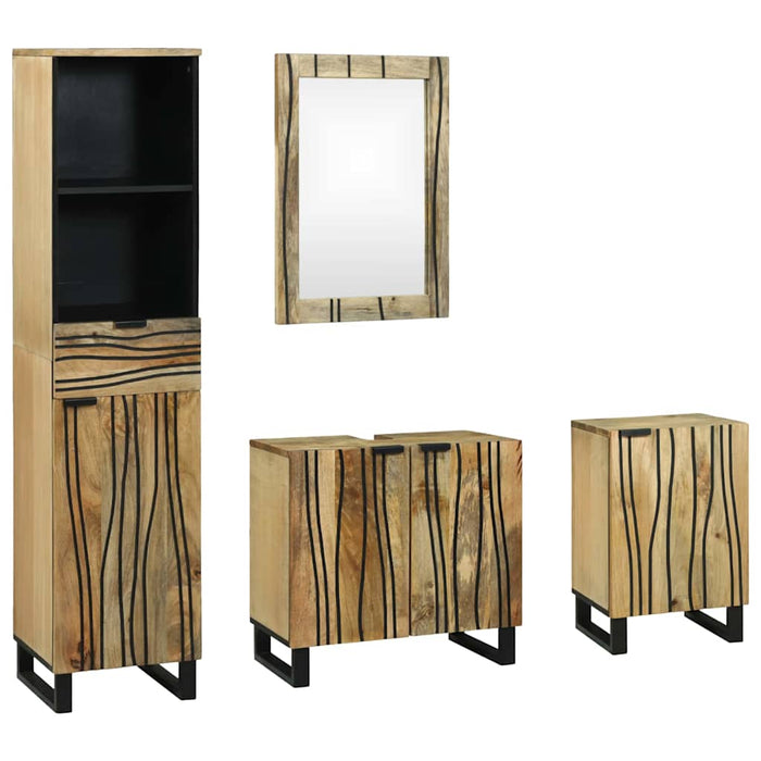 Set de mobilier pentru baie cu sertar cu raft cu depozitare cu ușă cu oglindă 4 pcs Maro mare - WALTI WALTI