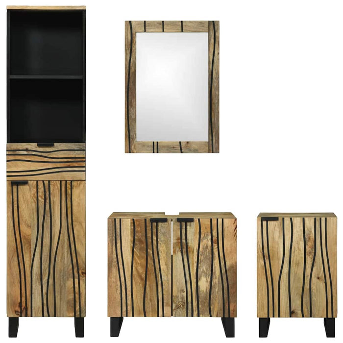 Set de mobilier pentru baie cu sertar cu raft cu depozitare cu ușă cu oglindă 4 pcs Maro mare - WALTI WALTI