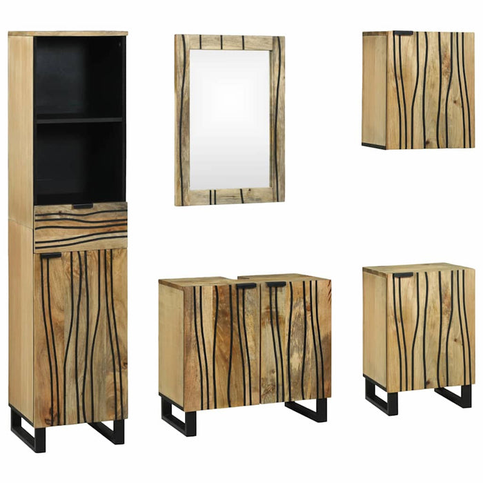 Set de mobilier pentru baie cu sertar cu raft cu depozitare cu ușă cu oglindă 5 pcs Maro Mediu - WALTI WALTI