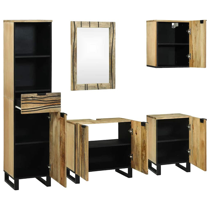Set de mobilier pentru baie cu sertar cu raft cu depozitare cu ușă cu oglindă 5 pcs Maro Mediu - WALTI WALTI