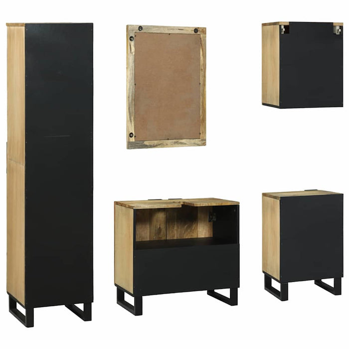 Set de mobilier pentru baie cu sertar cu raft cu depozitare cu ușă cu oglindă 5 pcs Maro Mediu - WALTI WALTI