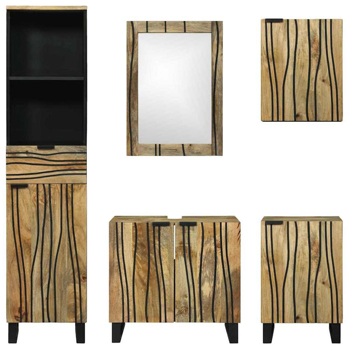 Set de mobilier pentru baie cu sertar cu raft cu depozitare cu ușă cu oglindă 5 pcs Maro Mediu - WALTI WALTI