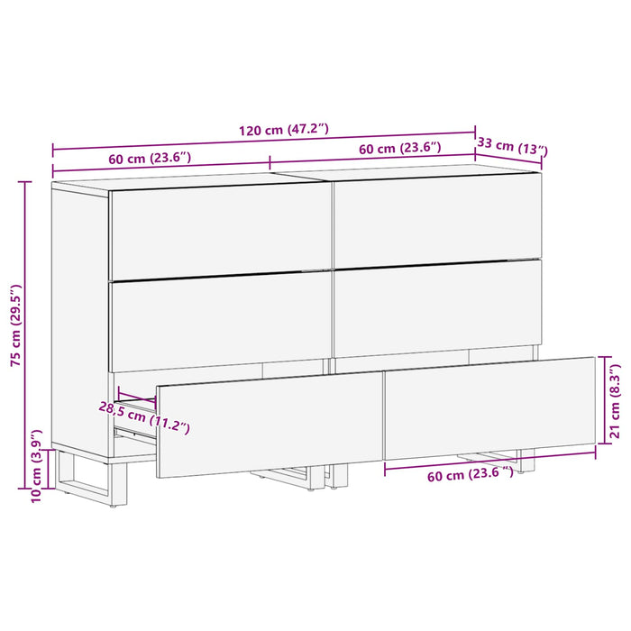 Bufet 2 pcs Maro 60 x 33 x 75 cm Lemn de mango solid - WALTI WALTI