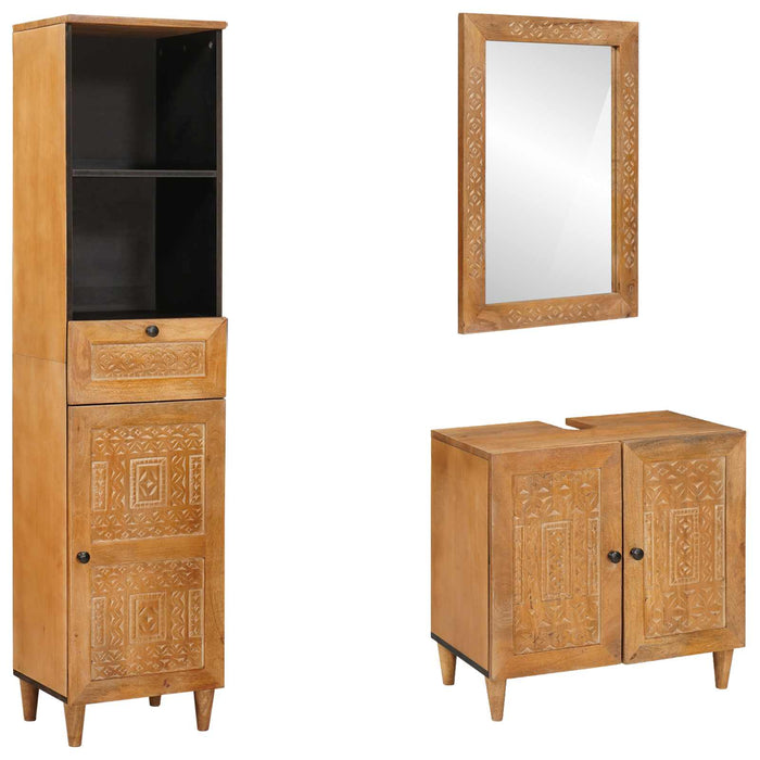 Set de mobilier pentru baie cu sertar 3 pcs Maro Lemn compozit - WALTI WALTI