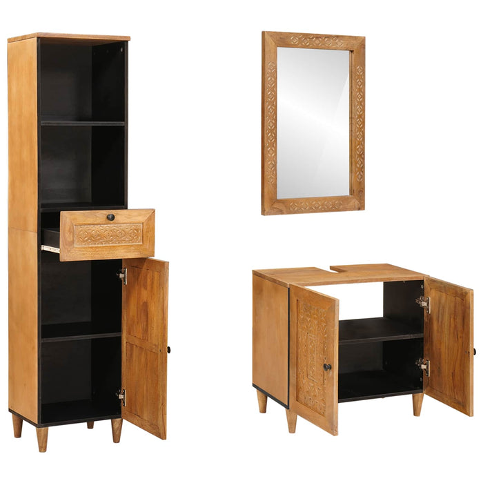 Set de mobilier pentru baie cu sertar 3 pcs Maro Lemn compozit - WALTI WALTI