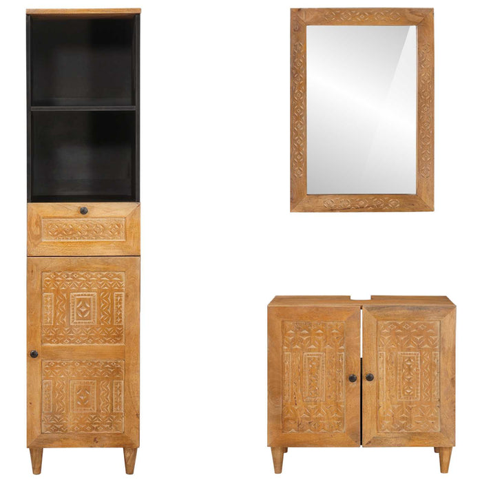 Set de mobilier pentru baie cu sertar 3 pcs Maro Lemn compozit - WALTI WALTI