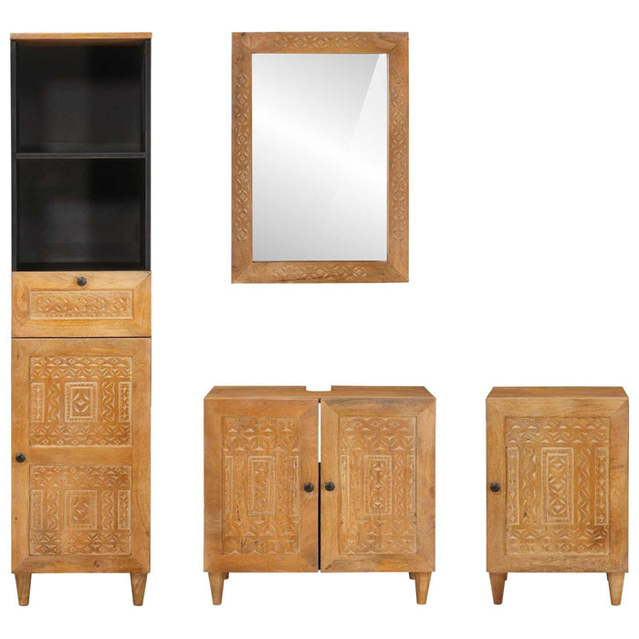 Set de mobilier pentru baie cu sertar 4 pcs Maro Lemn compozit - WALTI WALTI