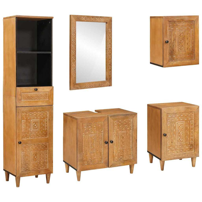 Set de mobilier pentru baie cu sertar 5 pcs Maro Lemn compozit - WALTI WALTI