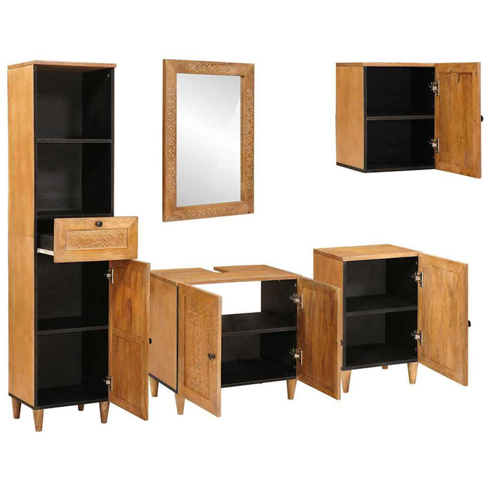 Set de mobilier pentru baie cu sertar 5 pcs Maro Lemn compozit - WALTI WALTI