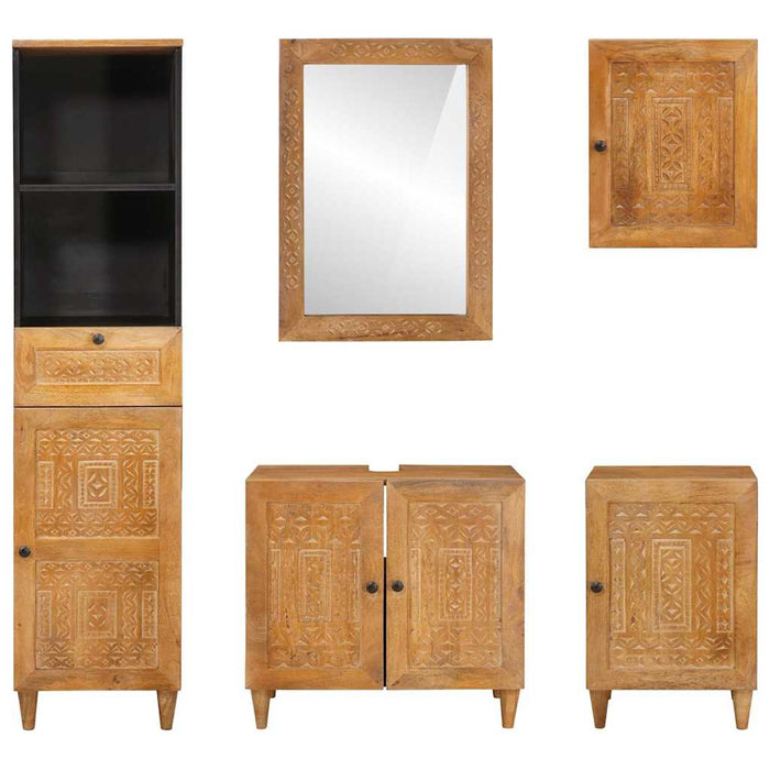 Set de mobilier pentru baie cu sertar 5 pcs Maro Lemn compozit - WALTI WALTI