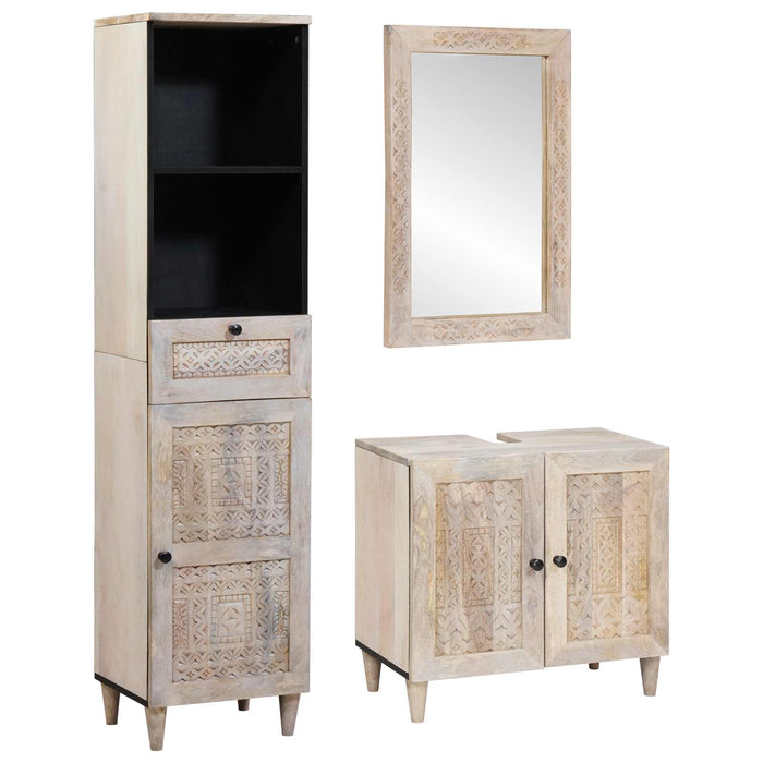 Set de mobilier pentru baie cu sertar 3 pcs Alb Lemn compozit - WALTI WALTI