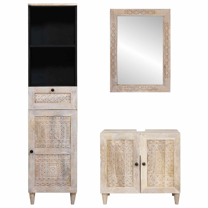Set de mobilier pentru baie cu sertar 3 pcs Alb Lemn compozit - WALTI WALTI
