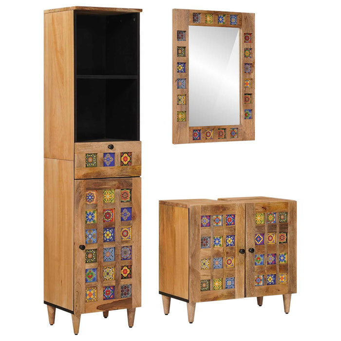 Set de mobilier pentru baie 3 pcs natural Lemn de mango solid - WALTI WALTI