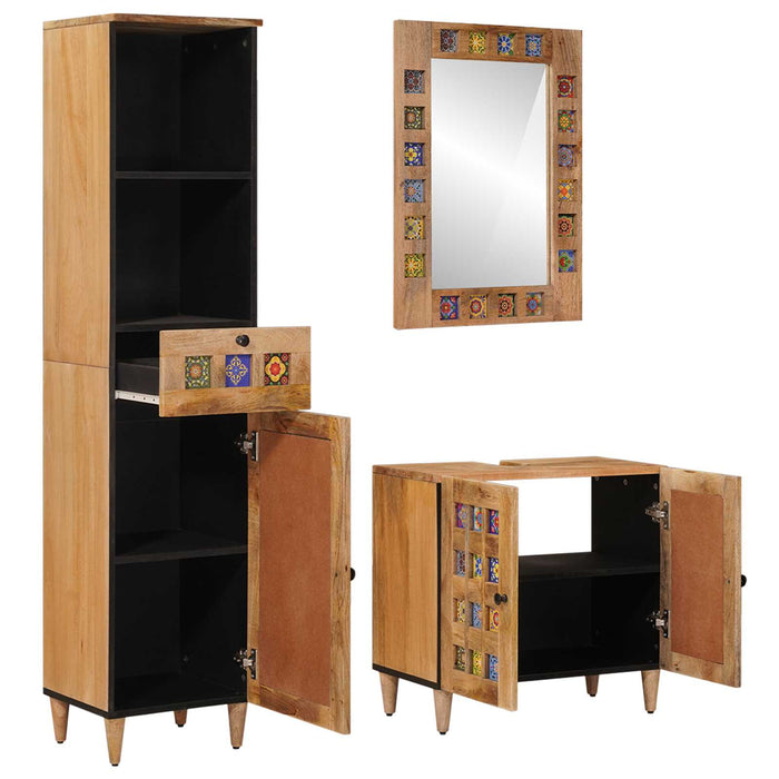 Set de mobilier pentru baie 3 pcs natural Lemn de mango solid - WALTI WALTI