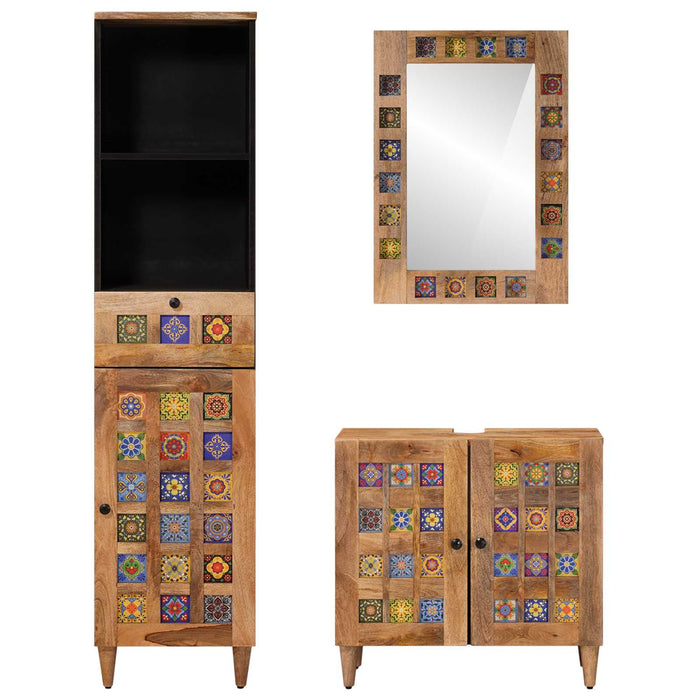 Set de mobilier pentru baie 3 pcs natural Lemn de mango solid - WALTI WALTI