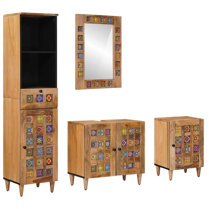 Set de mobilier pentru baie 4 pcs natural Lemn de mango solid - WALTI WALTI