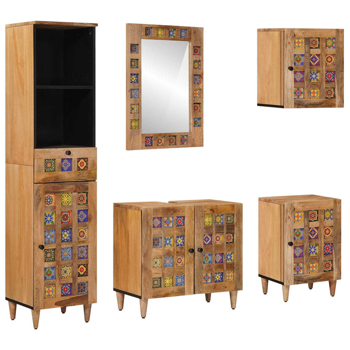 Set de mobilier pentru baie 5 pcs natural Lemn de mango solid - WALTI WALTI
